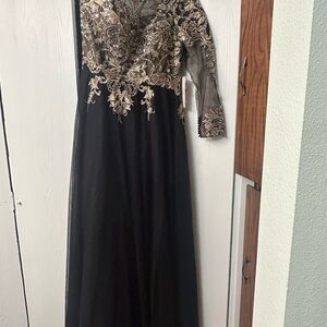JJs House Black and Silver Sequin Long Sleeve Gown